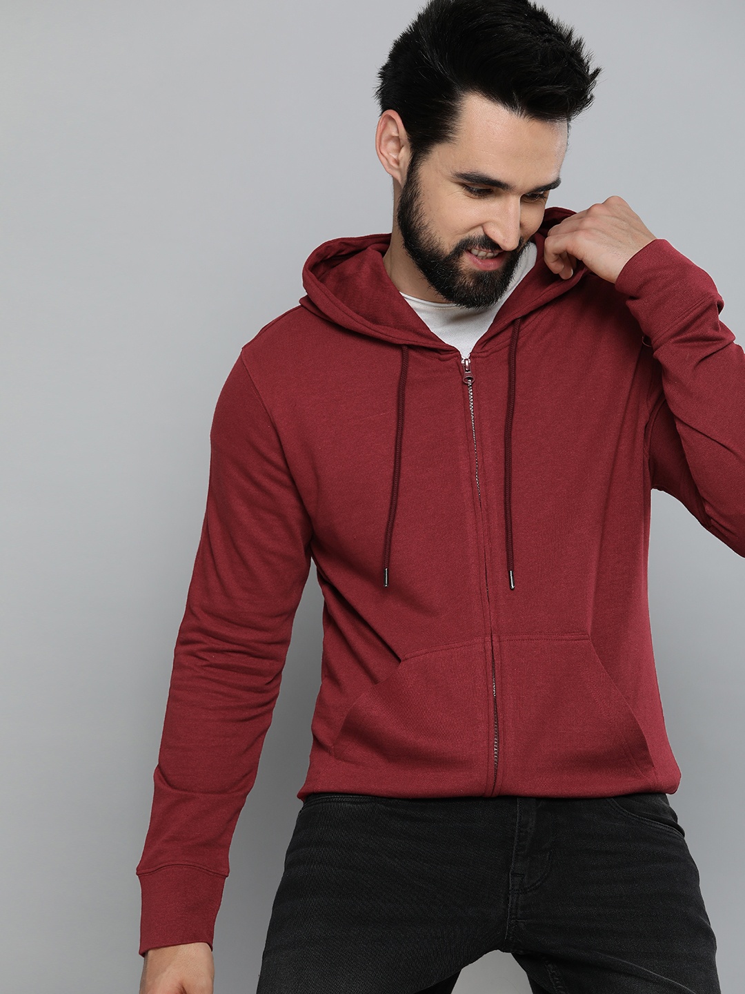 

HERE&NOW Burgundy Solid Hooded Sweatshirt