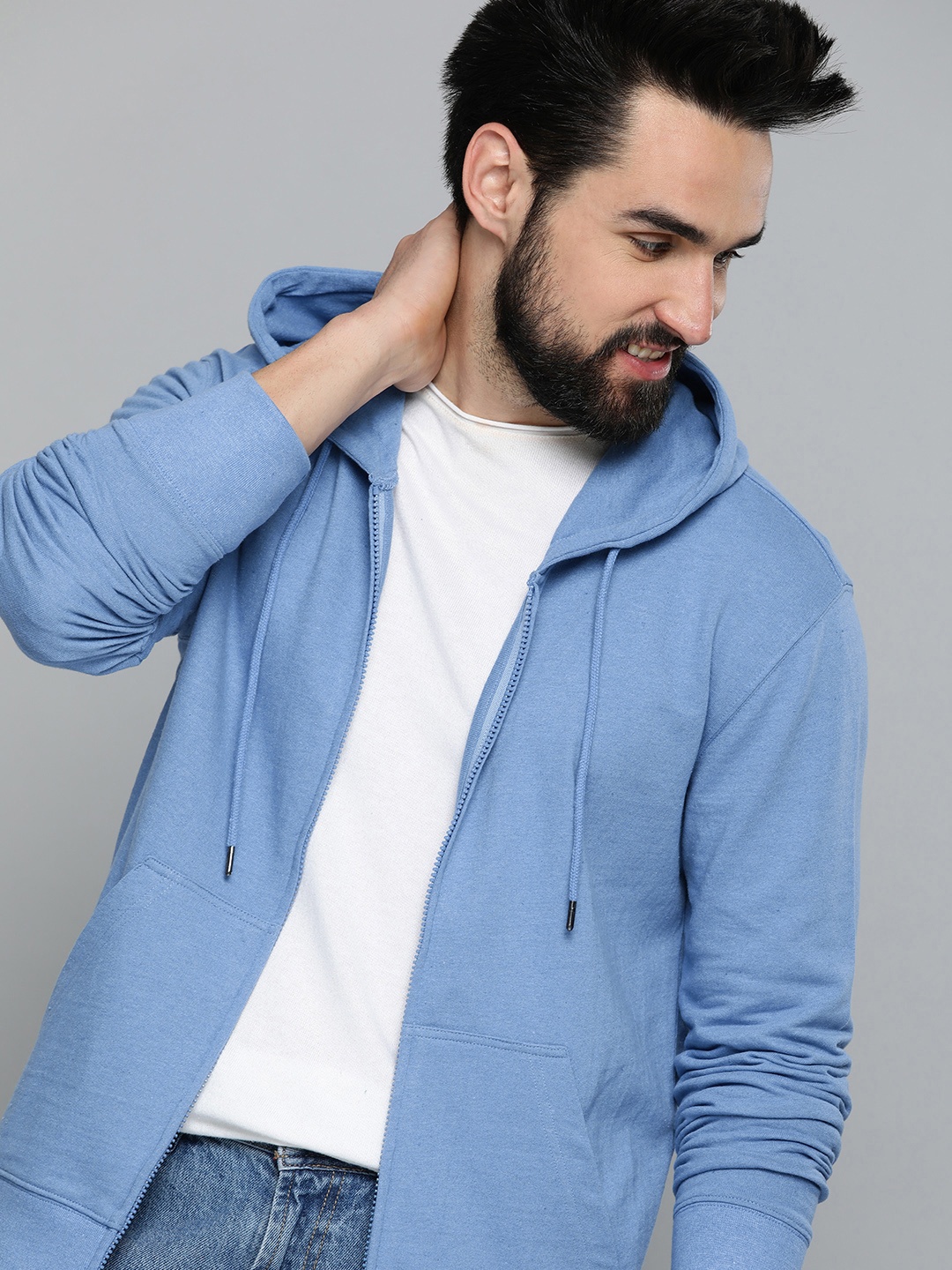 

HERE&NOW Blue Solid Hooded Sweatshirt