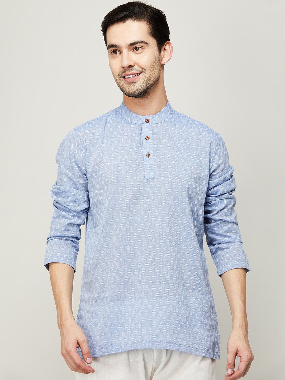 

Melange by Lifestyle Band Collar Long Sleeves Cotton Kurta, Blue