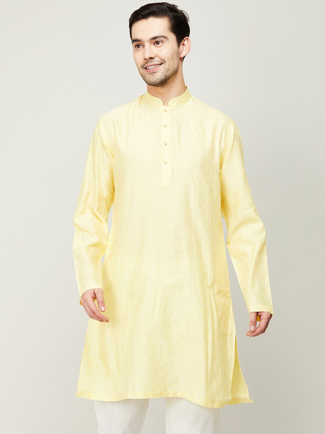 

Melange by Lifestyle Men Yellow Woven Design Cotton Kurta