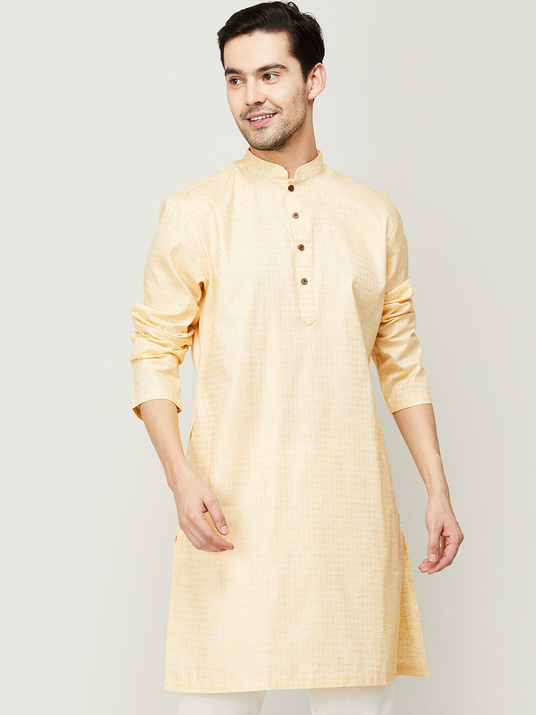

Melange by Lifestyle Men Beige Woven Design Cotton Kurta