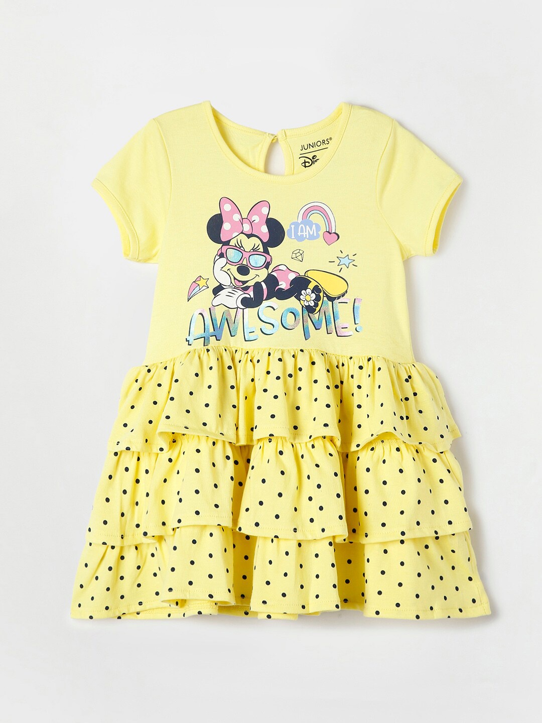 

Juniors by Lifestyle Girls Yellow & Blue Minnie Mouse Printed Cotton Dress