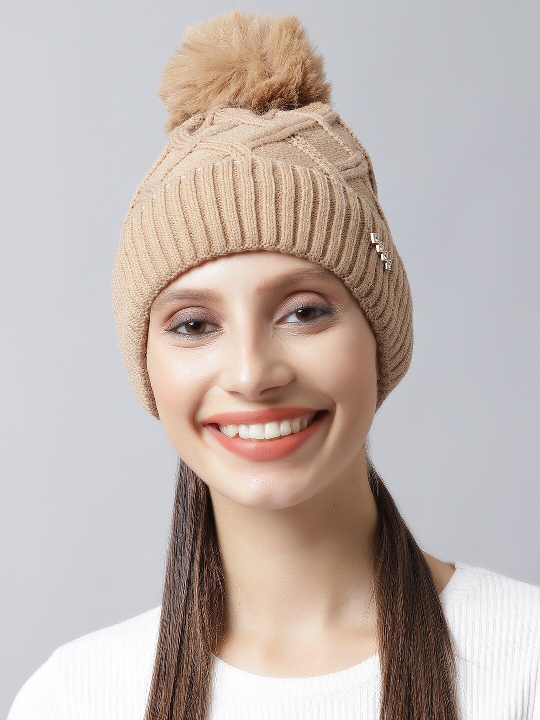 

LOOM LEGACY Women Brown Embellished Acrylic Beanie