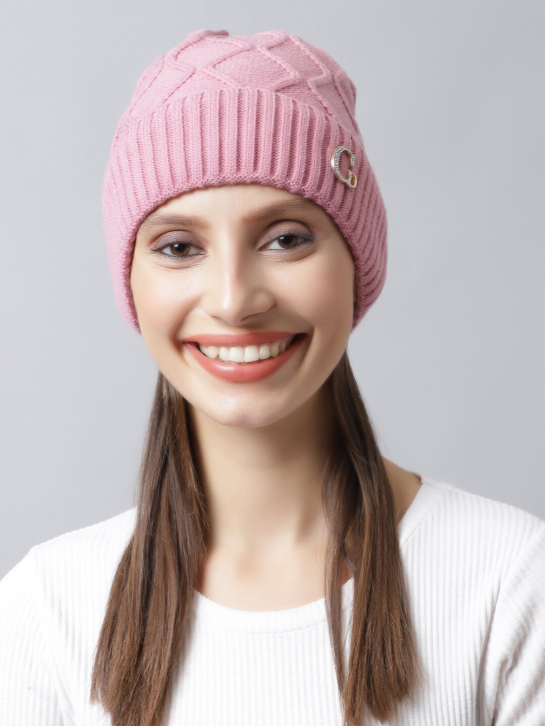 

LOOM LEGACY Women Pink Embellished Acrylic Beanie