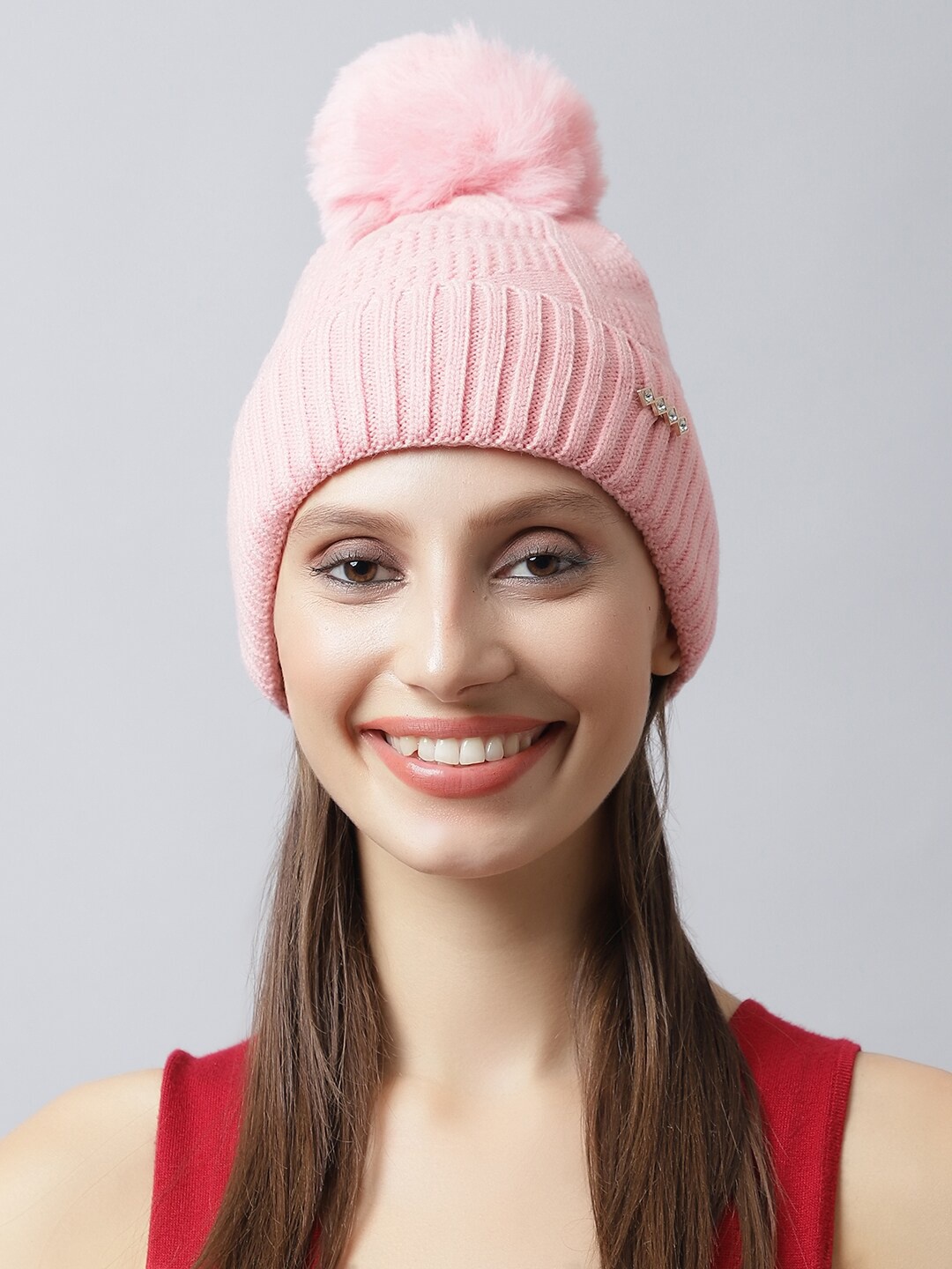 

LOOM LEGACY Women Orange Embellished Acrylic Beanie