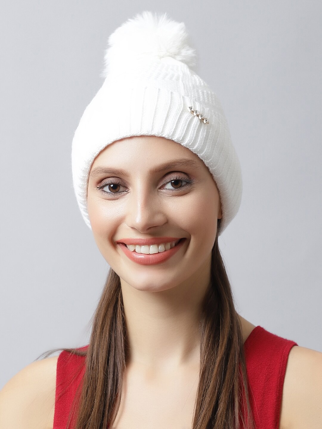 

LOOM LEGACY Women White Embellished Acrylic Beanie