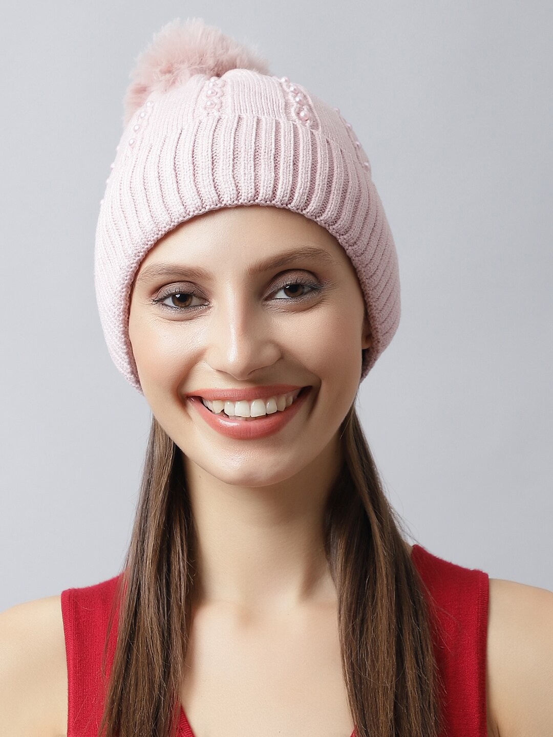 

LOOM LEGACY Women Mauve Embellished Acrylic Beanie