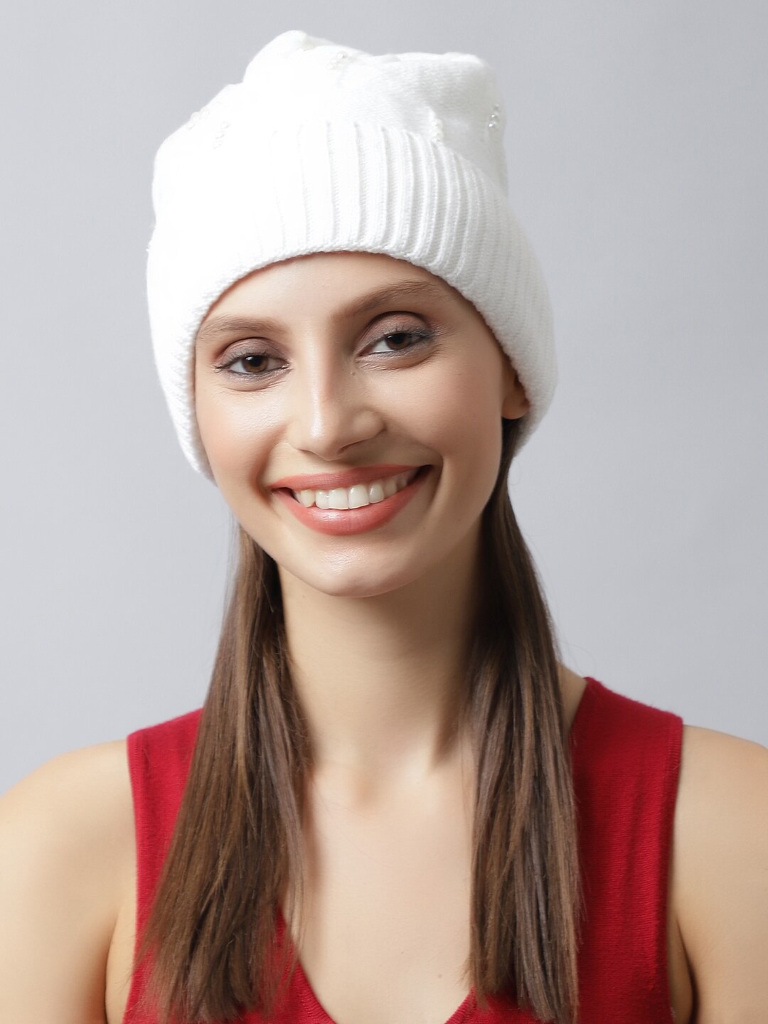 

LOOM LEGACY Women White Embellished Acrylic Beanie
