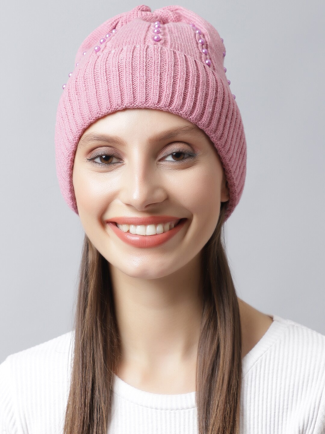 

LOOM LEGACY Women Pink Embellished Acrylic Beanie