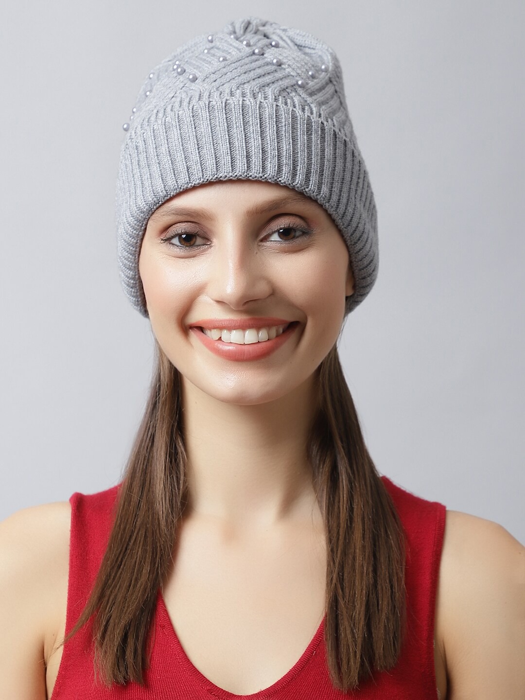 

LOOM LEGACY Women Grey Embellished Acrylic Beanie