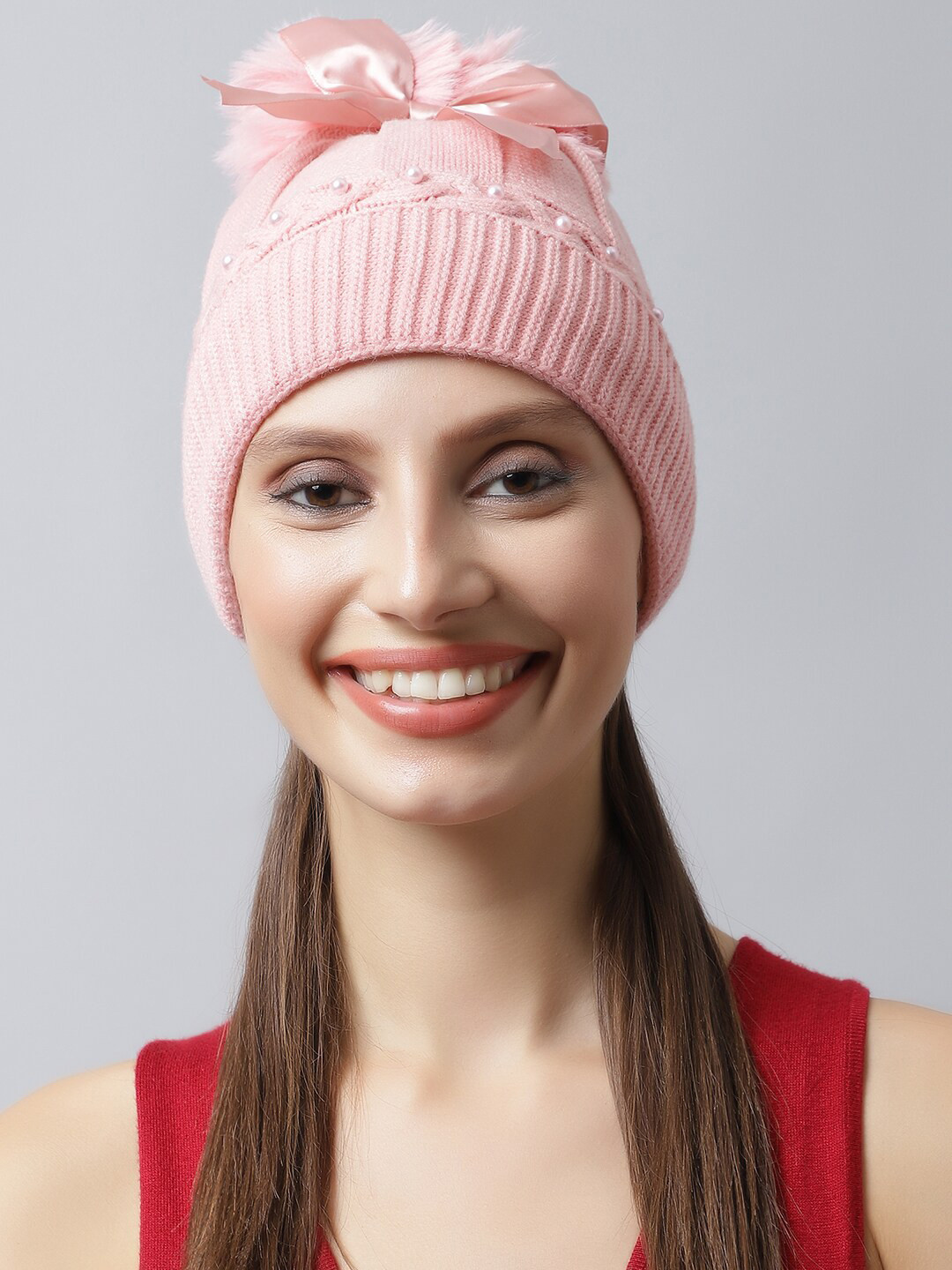 

LOOM LEGACY Women Pink Embellished Acrylic Beanie