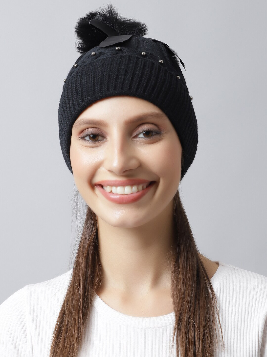 

LOOM LEGACY Women Black Embellished Acrylic Beanie
