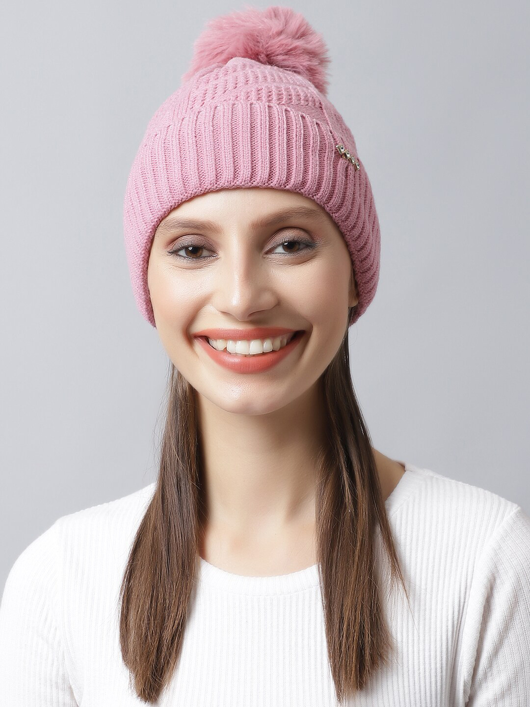 

LOOM LEGACY Women Pink Embellished Acrylic Beanie
