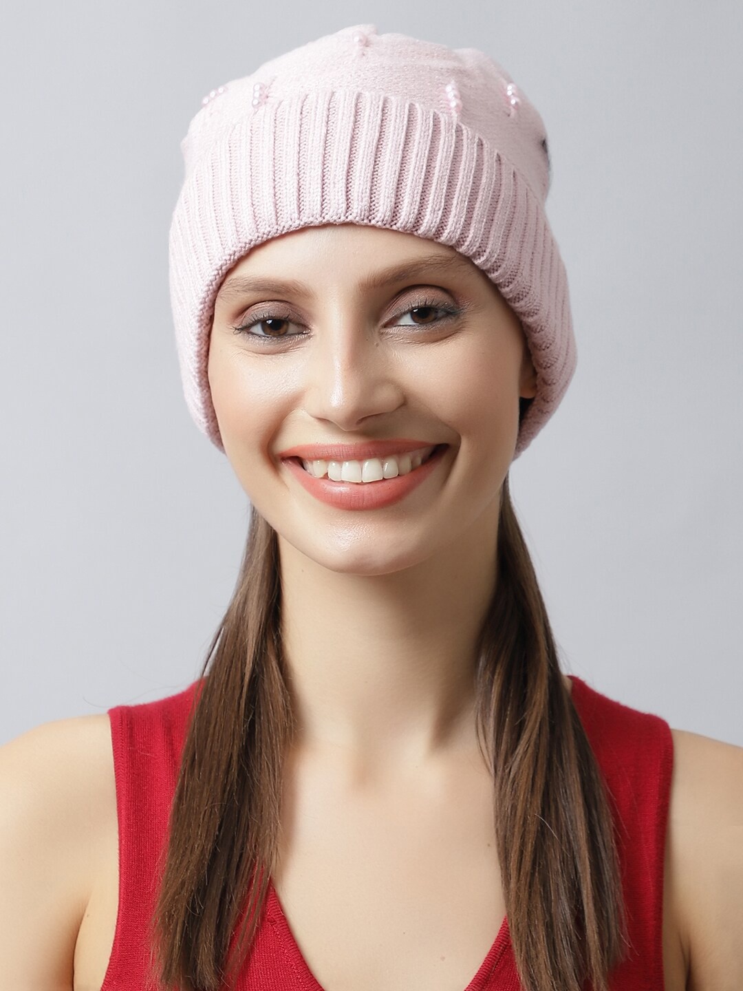 

LOOM LEGACY Women Mauve Embellished Acrylic Beanie