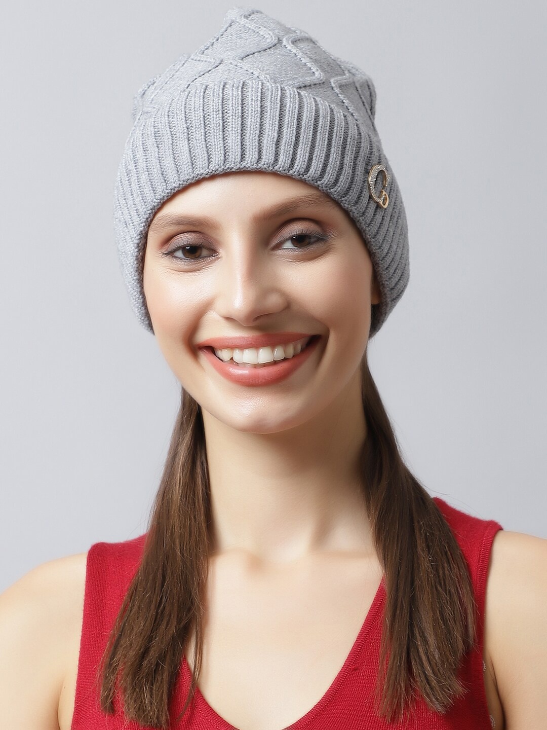 

LOOM LEGACY Women Grey Embellished Acrylic Beanie