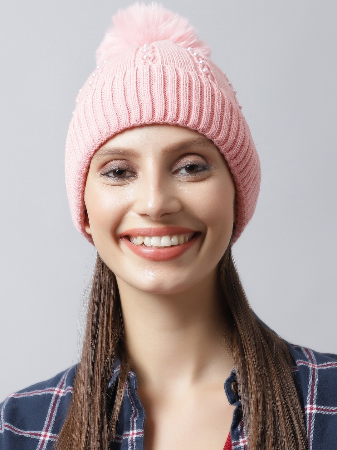 

LOOM LEGACY Women Pink Embellished Acrylic Beanie