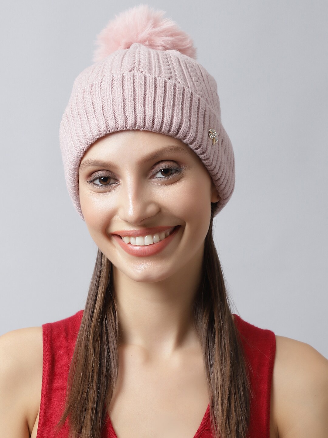 

LOOM LEGACY Women Mauve Embellished Acrylic Beanie