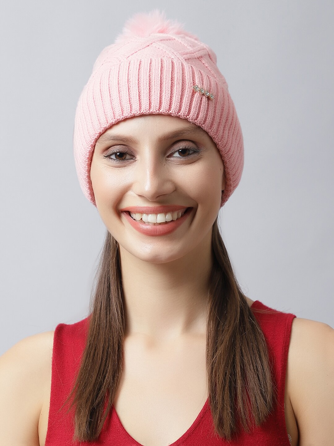 

LOOM LEGACY Women Pink Embellished Acrylic Beanie