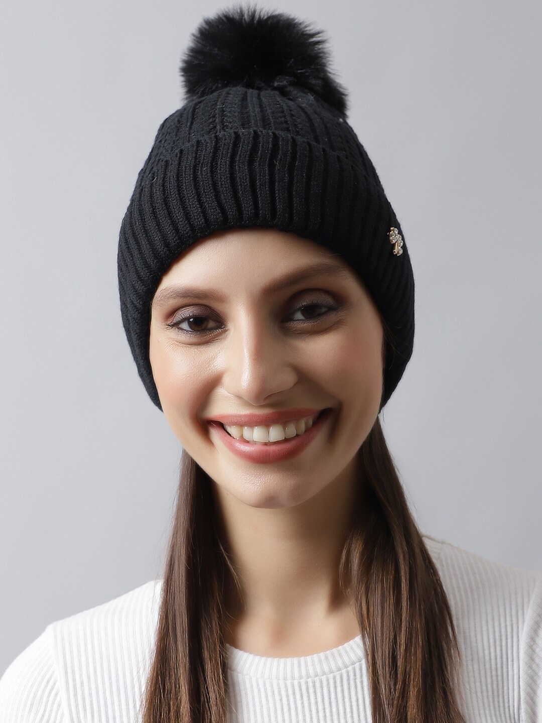 

LOOM LEGACY Women Black Embellished Acrylic Beanie