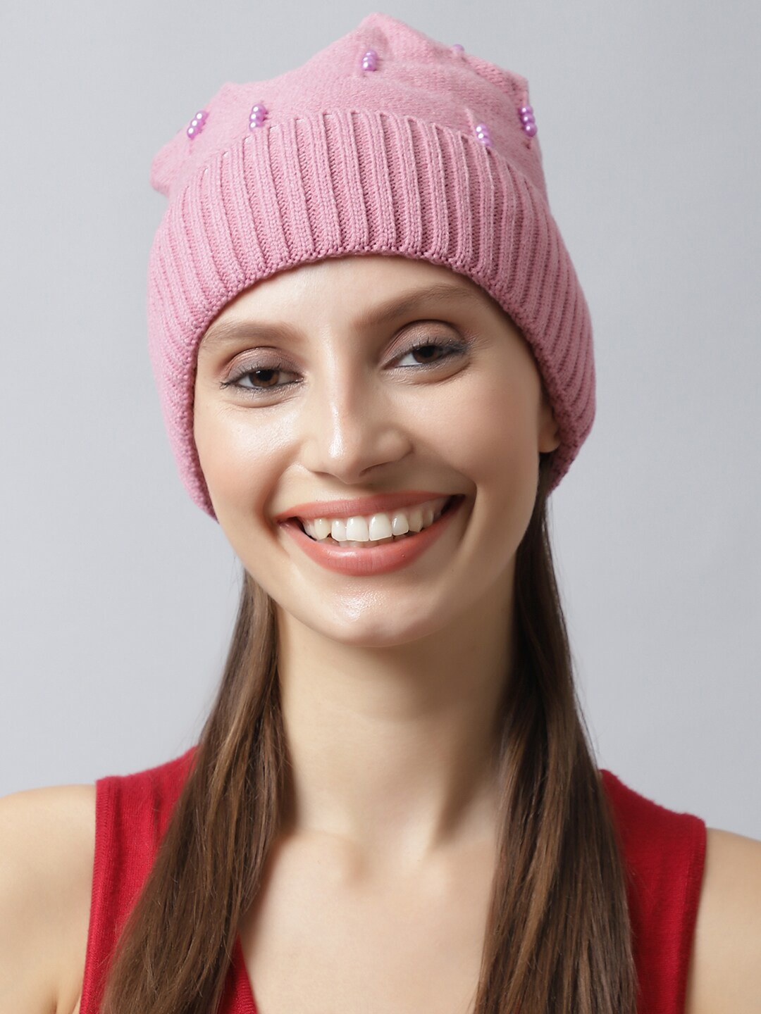 

LOOM LEGACY Women Pink Embellished Acrylic Beanie