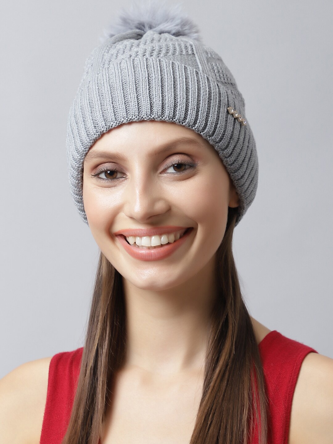 

LOOM LEGACY Women Grey Embellished Acrylic Beanie