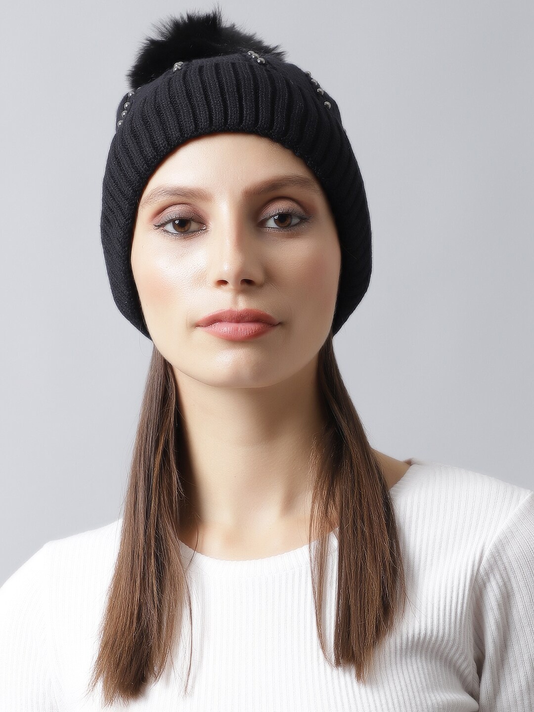 

LOOM LEGACY Women Black Embellished Acrylic Beanie