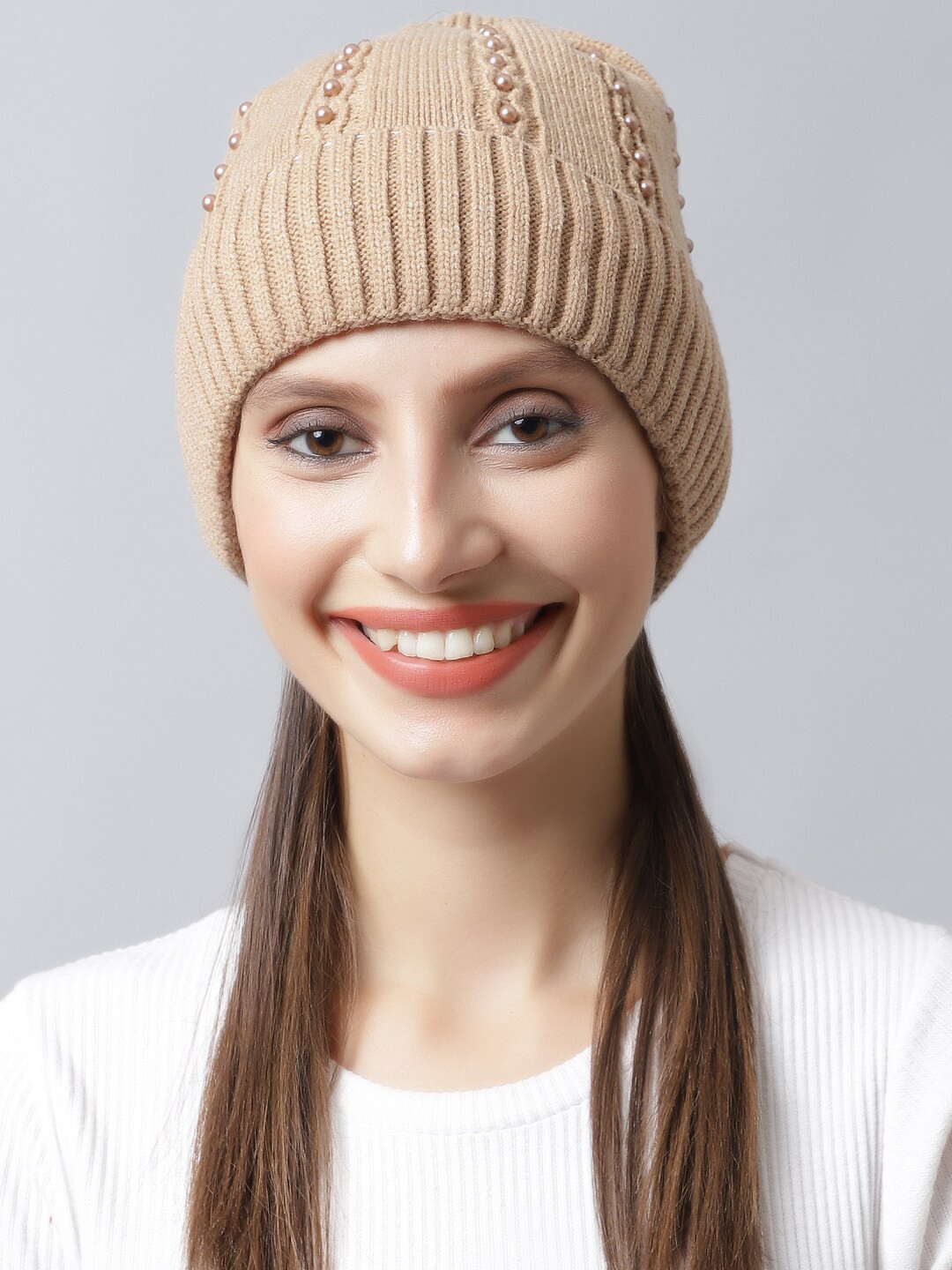 

LOOM LEGACY Women Beige Acrylic Beanie