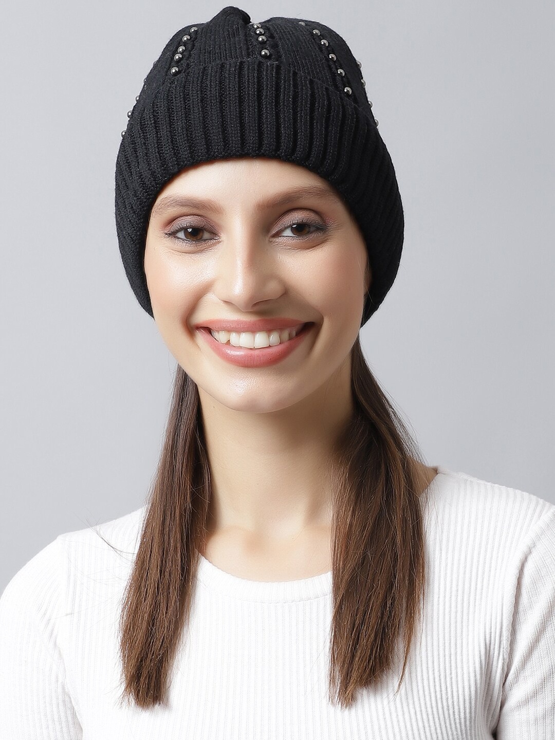 

LOOM LEGACY Women Black Embellished Acrylic Beanie