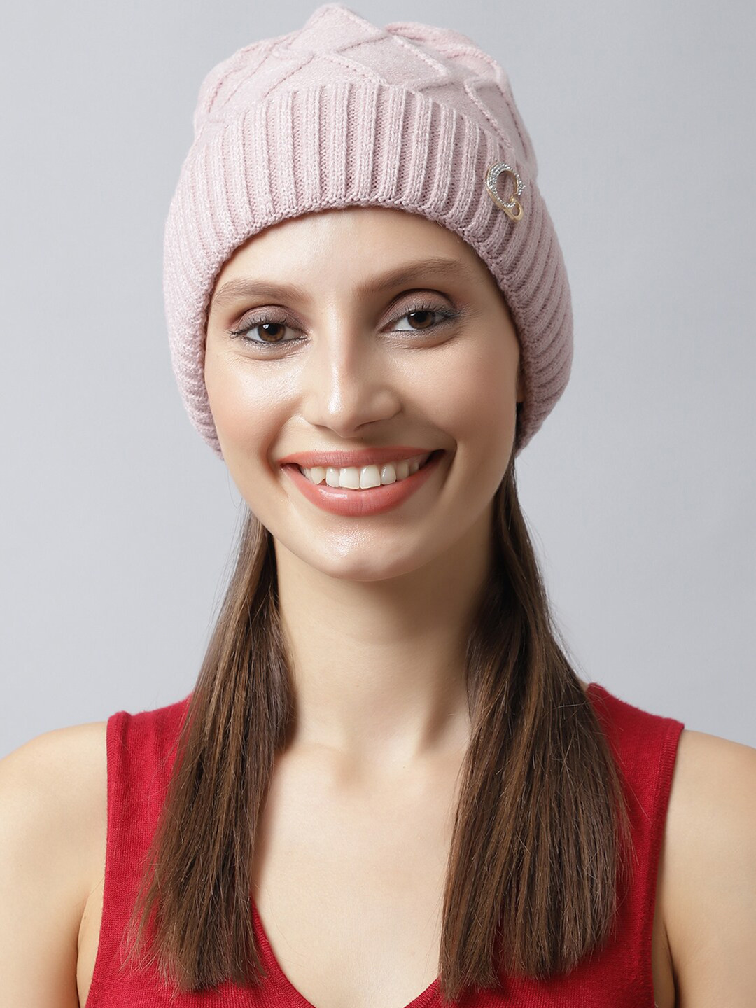 

LOOM LEGACY Women Mauve Embellished Acrylic Beanie