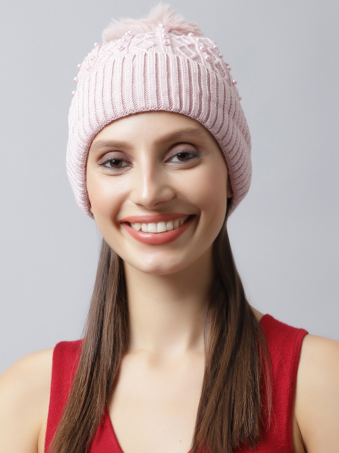 

LOOM LEGACY Women Mauve Embellished Acrylic Beanie