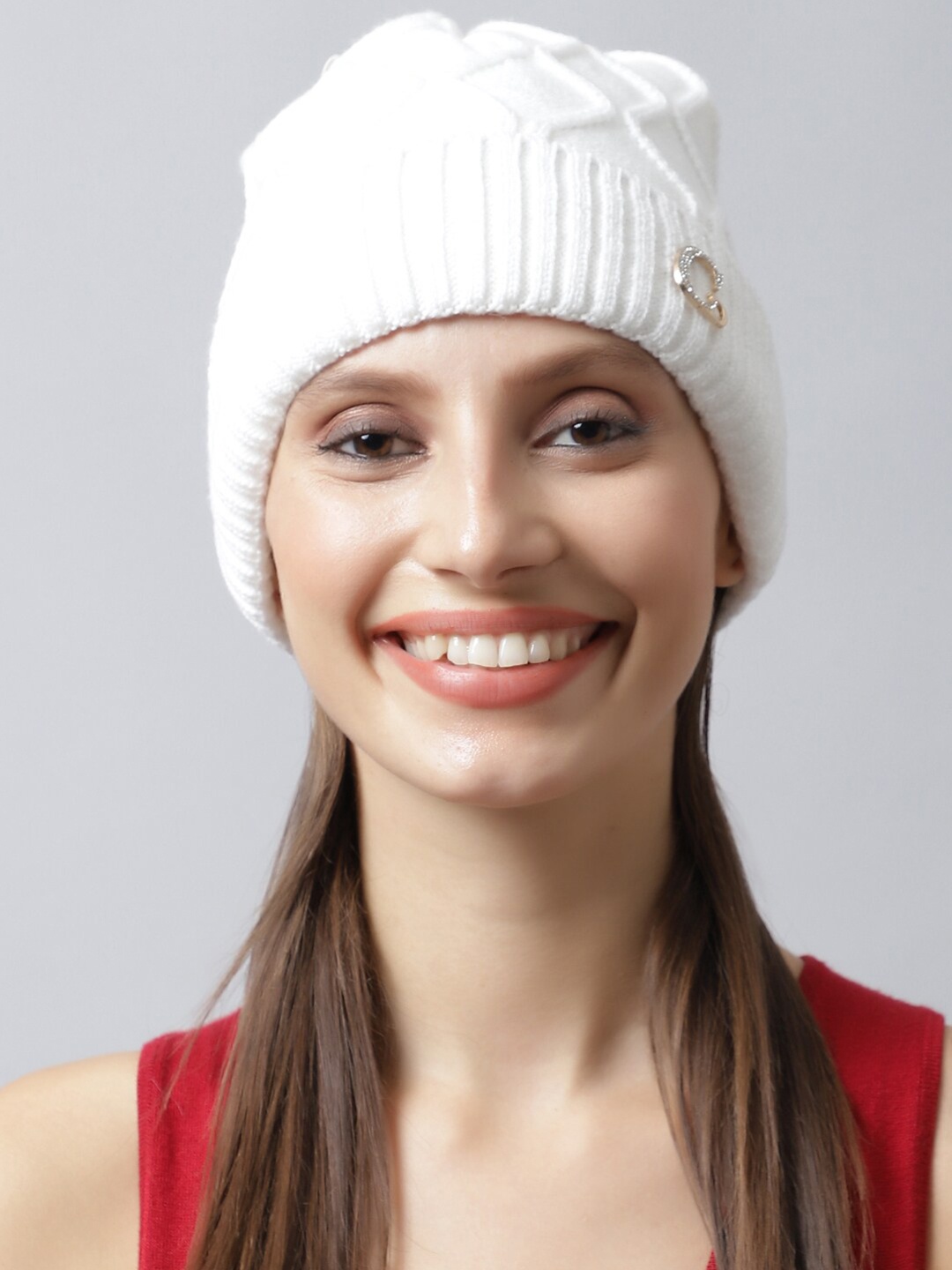 

LOOM LEGACY Women White Embellished Acrylic Beanie