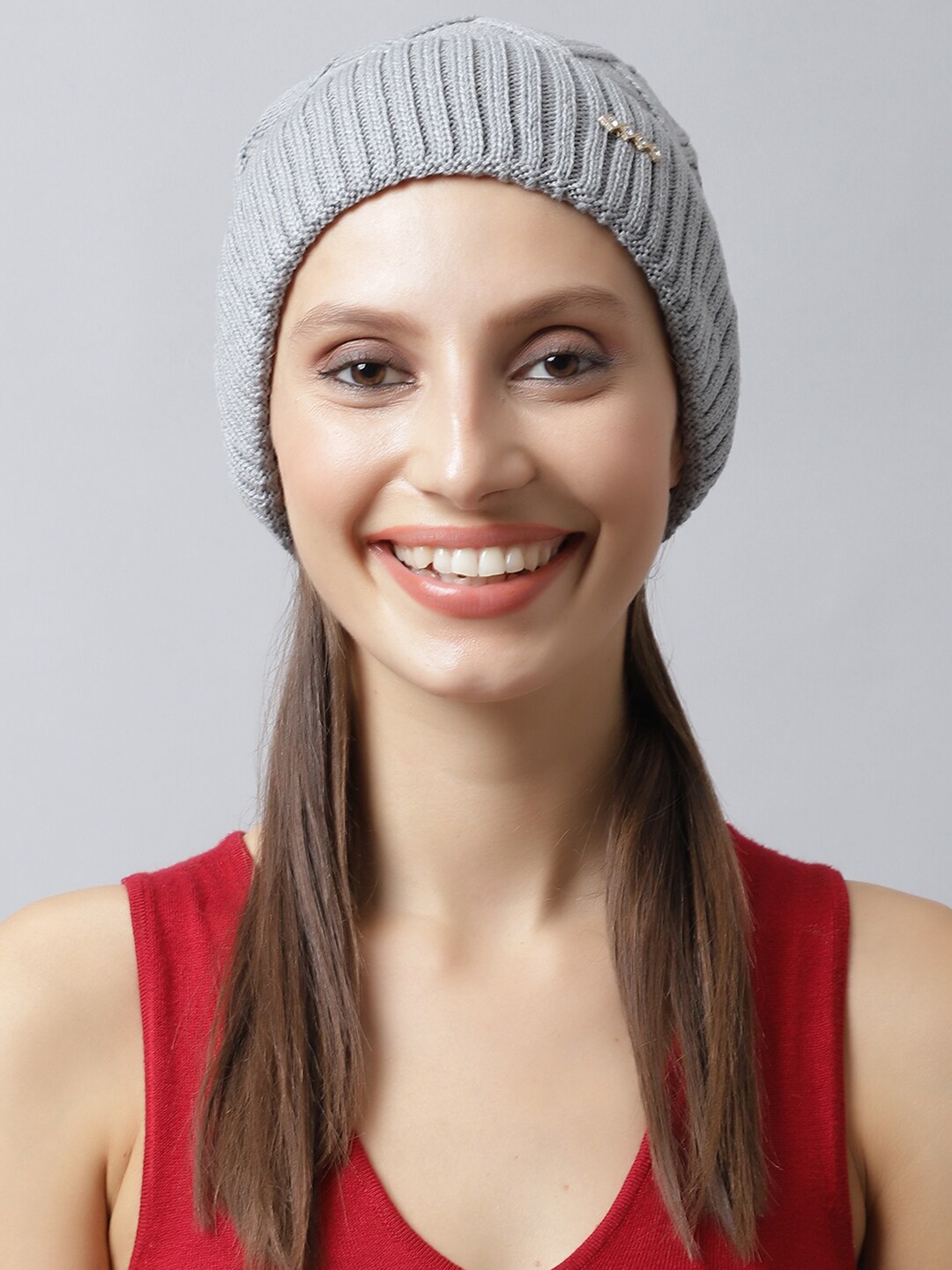 

LOOM LEGACY Women Grey Embellished Acrylic Beanie