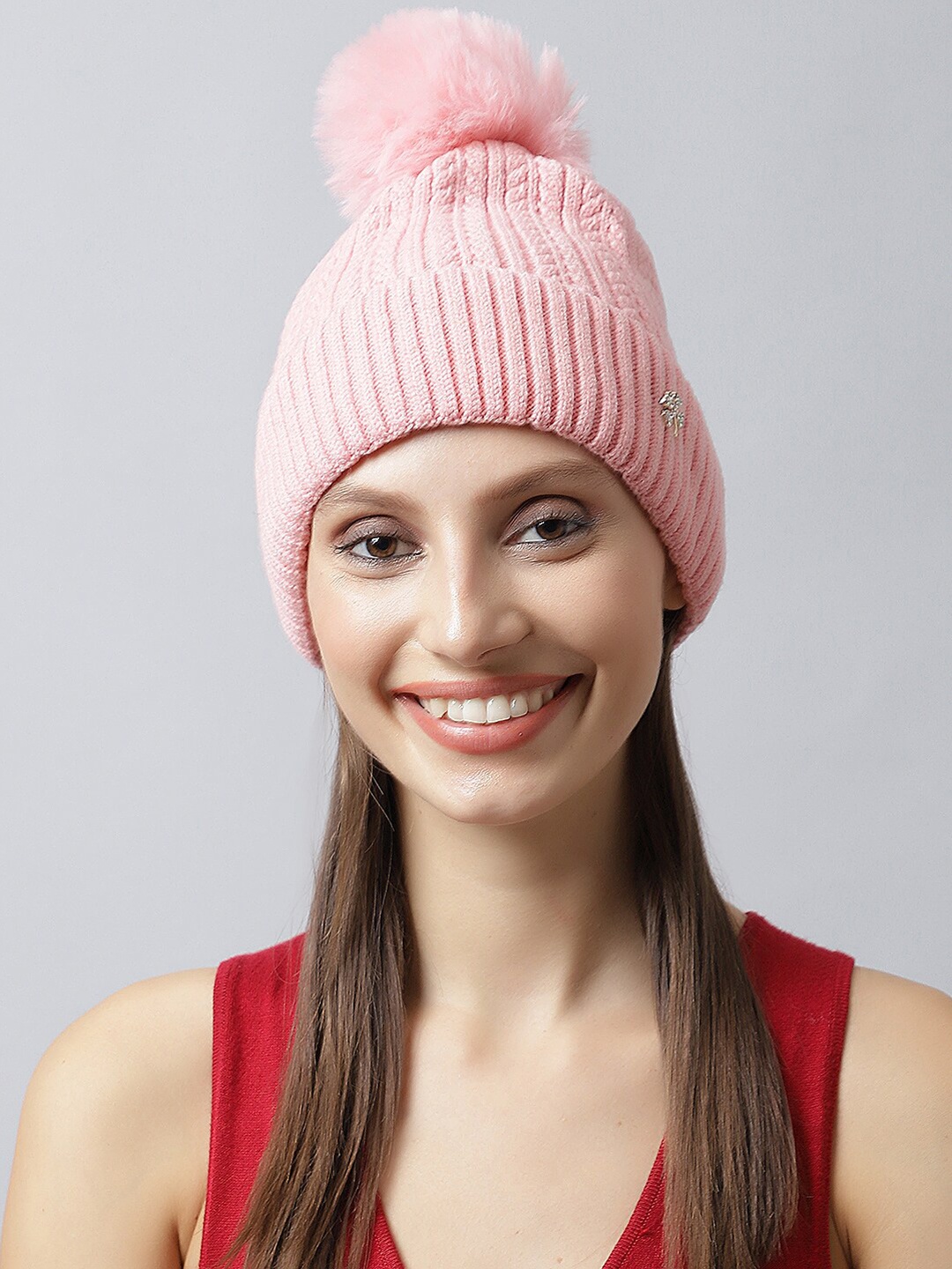 

LOOM LEGACY Women Orange Embellished Acrylic Beanie