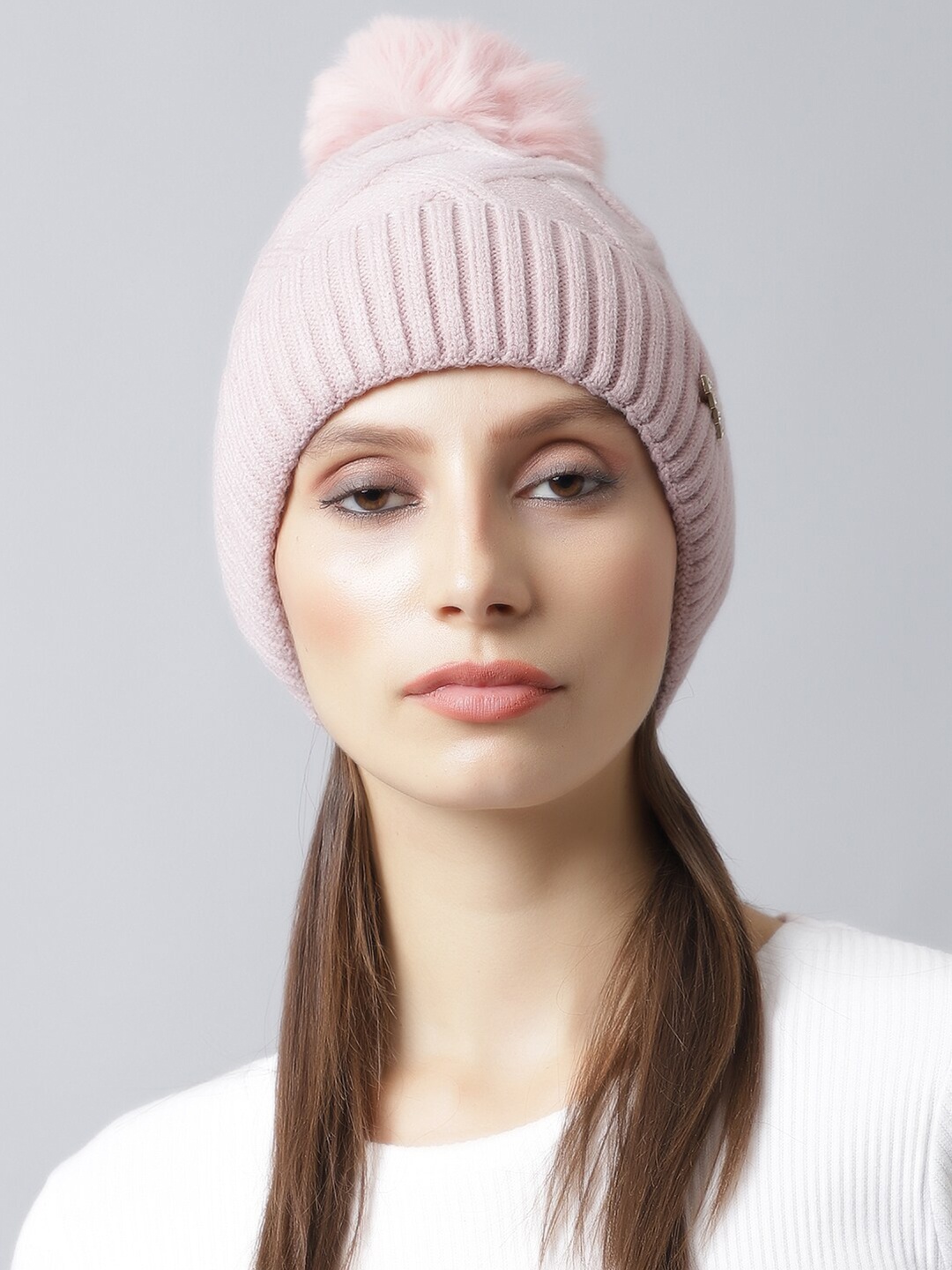 

LOOM LEGACY Women Peach-Coloured Acrylic Beanie