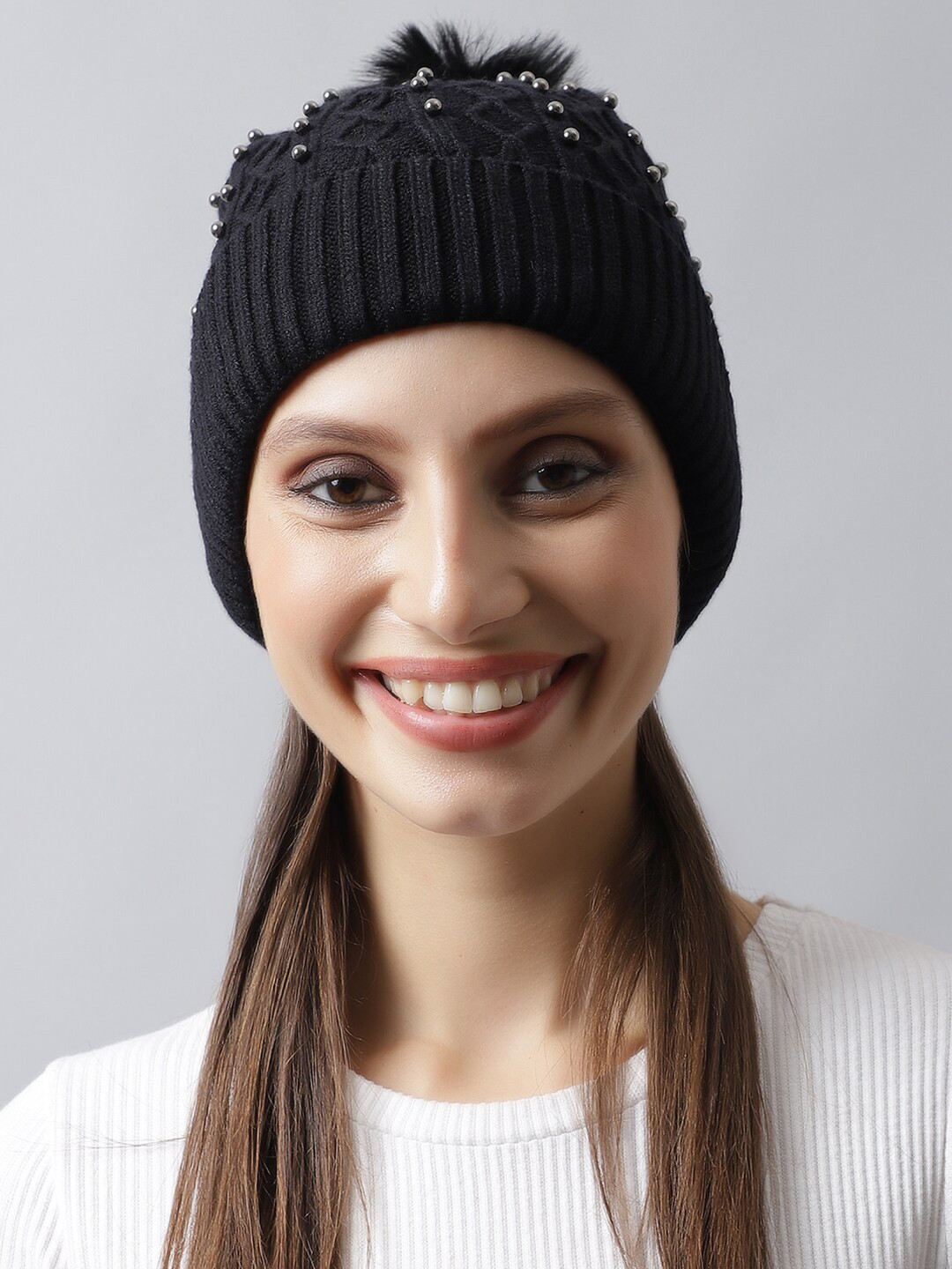 

LOOM LEGACY Women Black Embellished Acrylic Beanie
