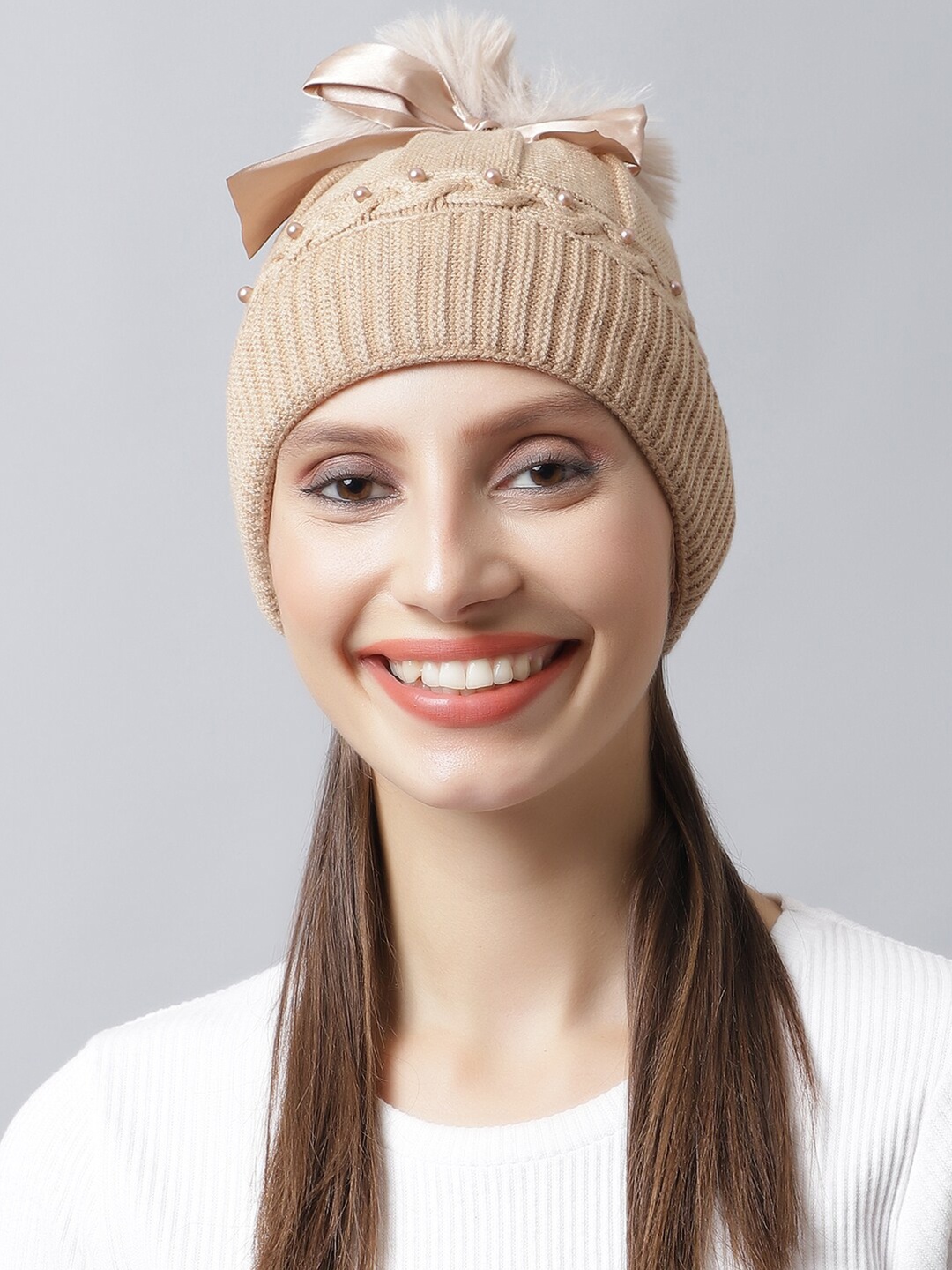 

LOOM LEGACY Women Beige Acrylic Beanie