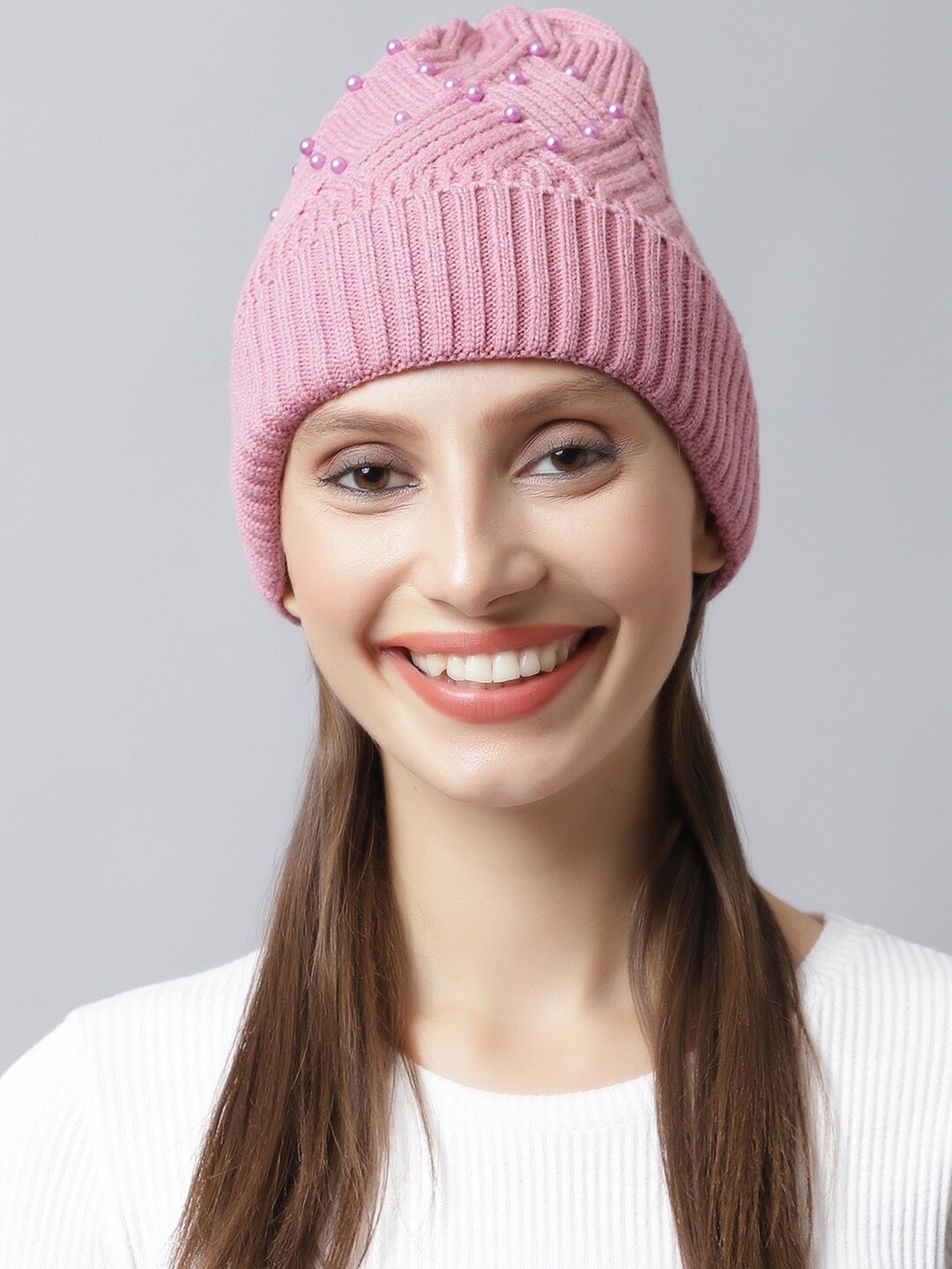 

LOOM LEGACY Women Pink Embellished Acrylic Beanie