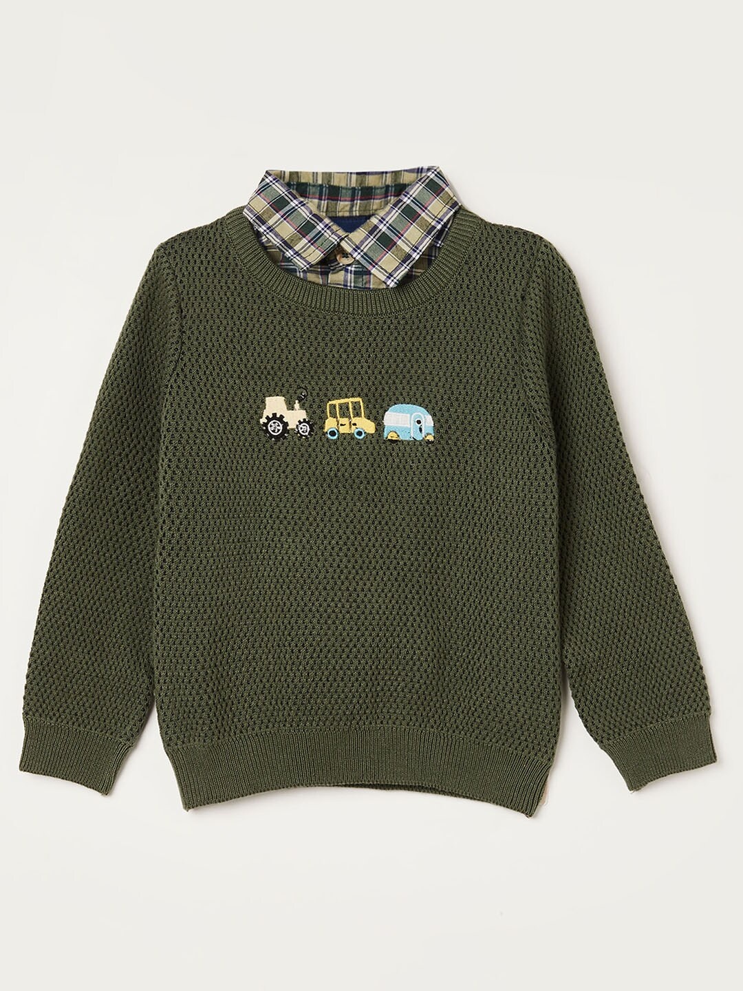

Juniors by Lifestyle Boys Olive Green & Yellow Cotton Pullover Sweaters