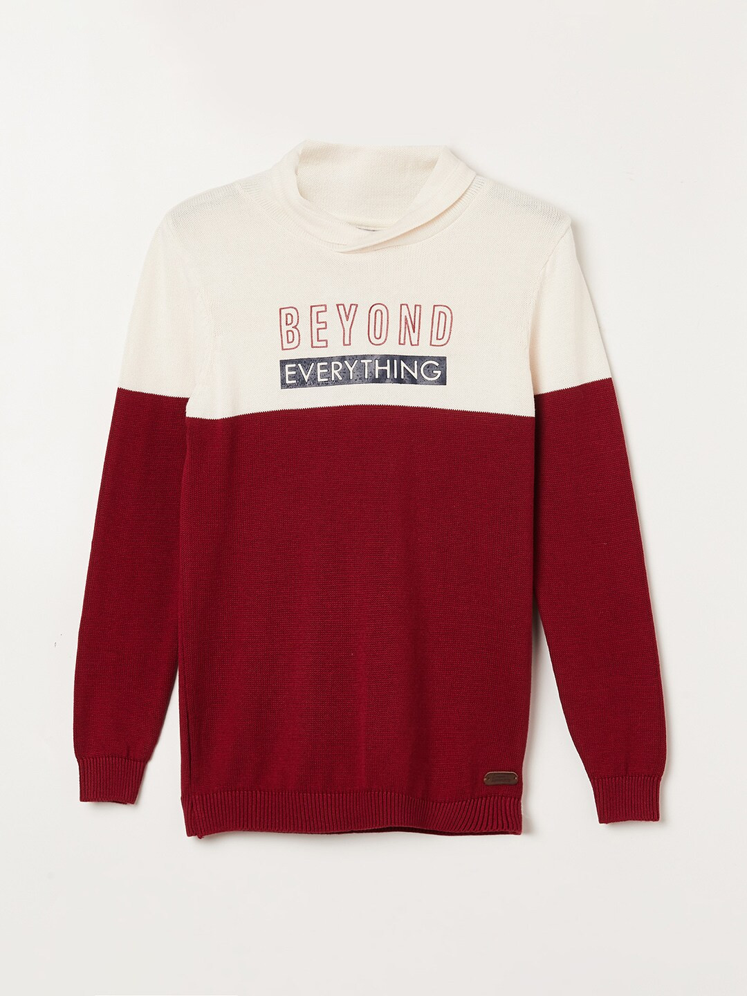 

Fame Forever by Lifestyle Boys Maroon & White Colourblocked Cotton Pullover