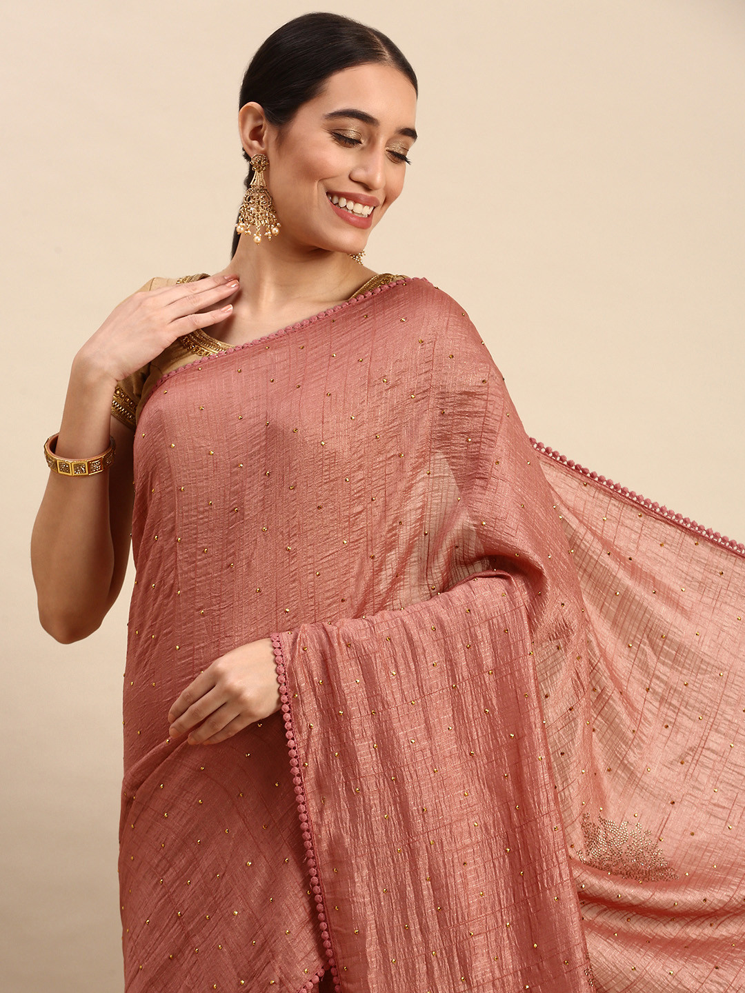

MOHEY Embellished Dupion Art Silk Saree, Rose