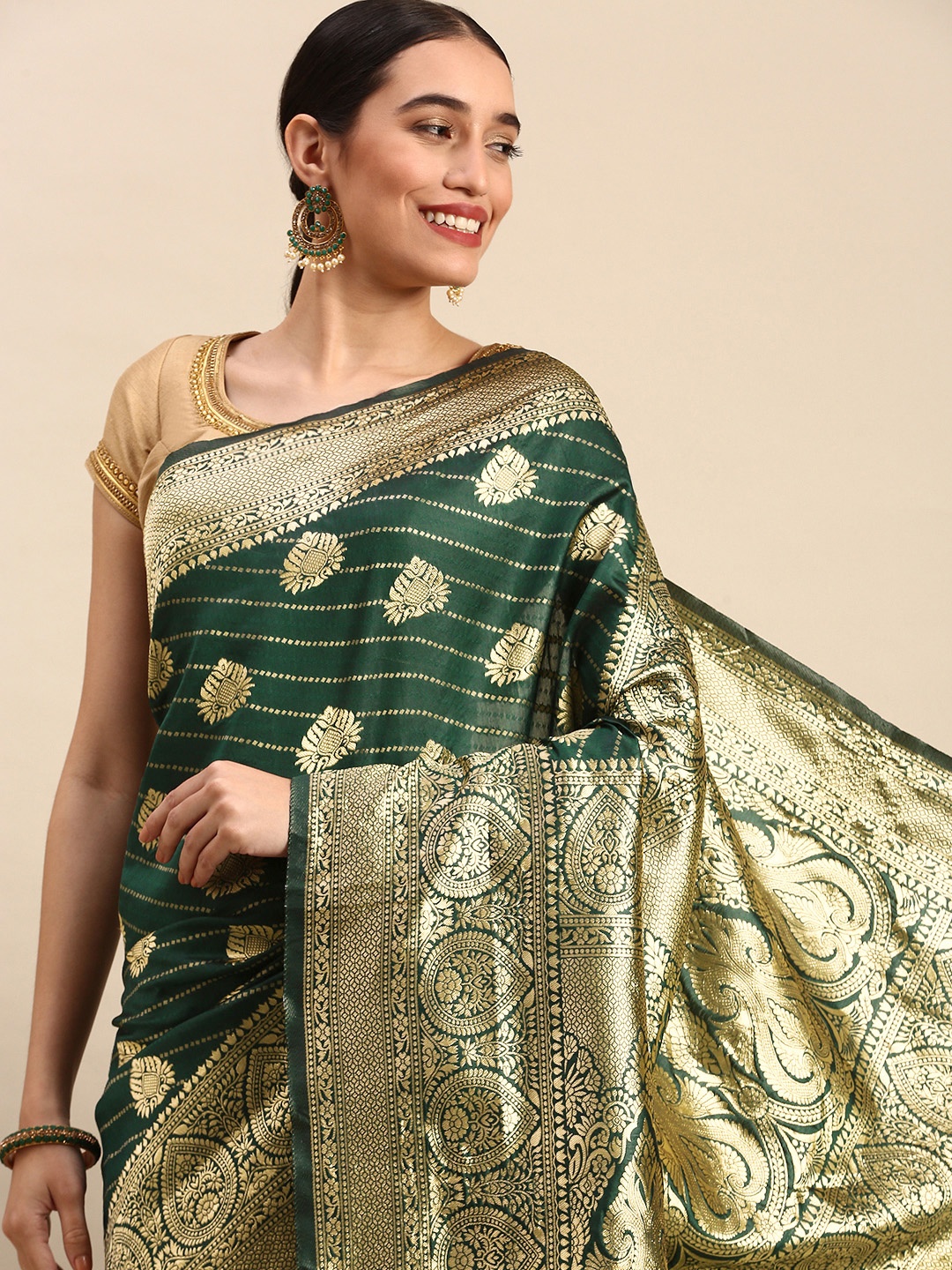 

MOHEY Ethnic Motifs Woven Design Art Silk Saree, Green