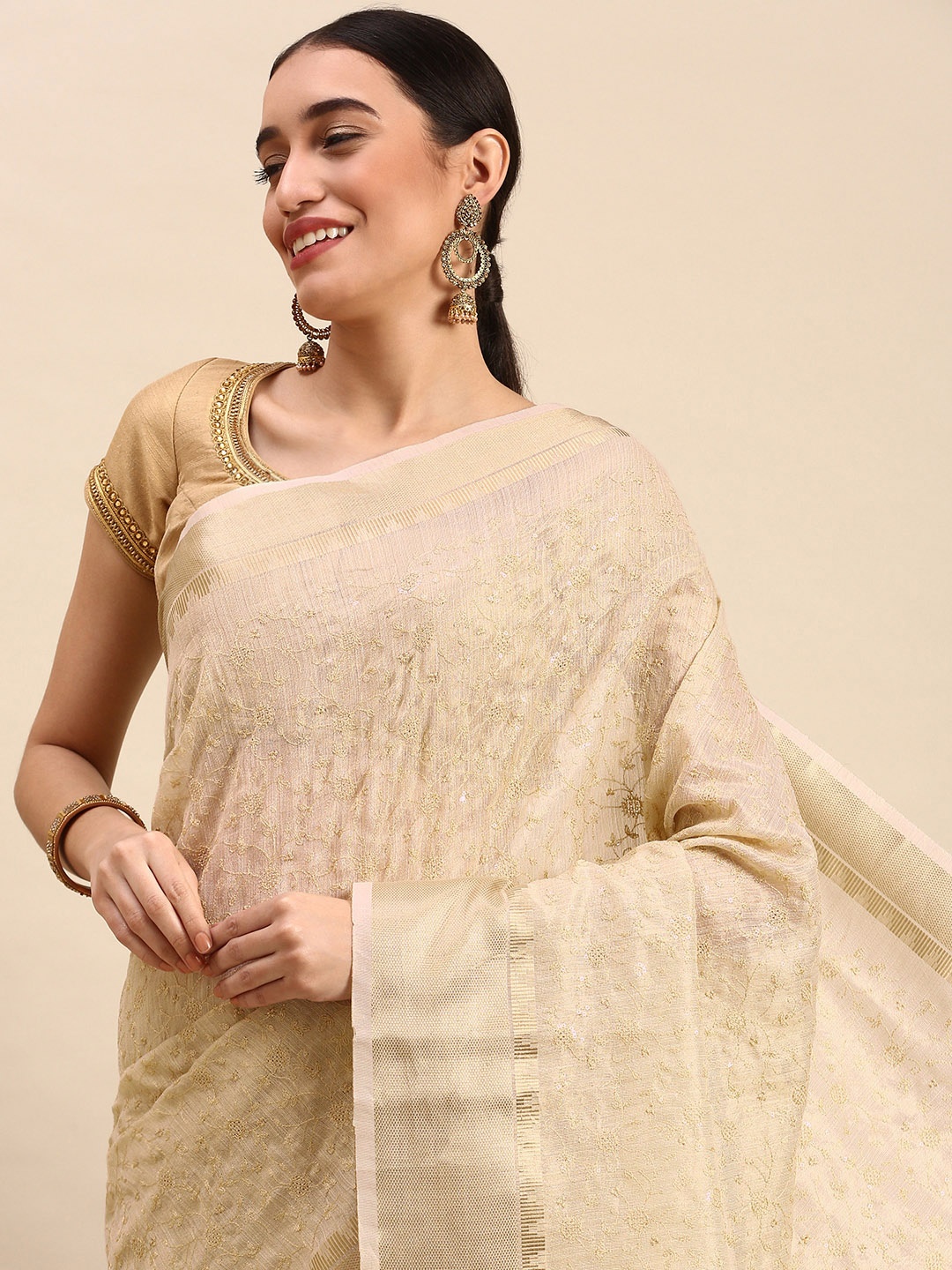 

MOHEY Ethnic Motifs Woven Design Art Silk Saree, Cream