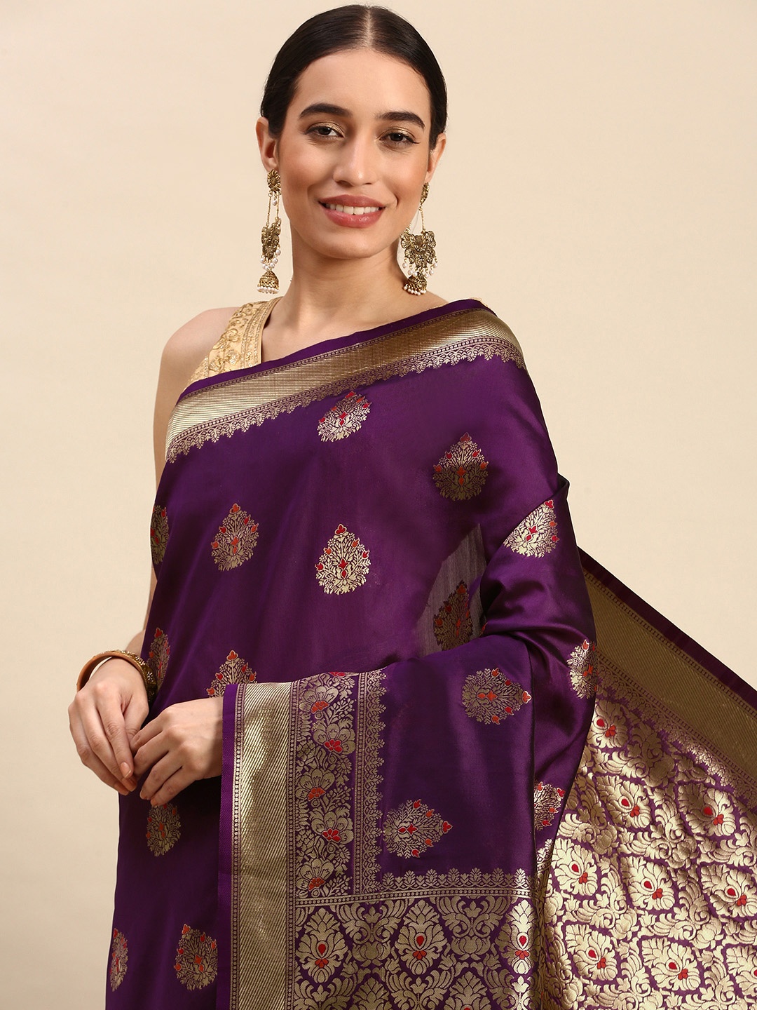 

MOHEY Ethnic Motifs Woven Design Art Silk Saree, Purple