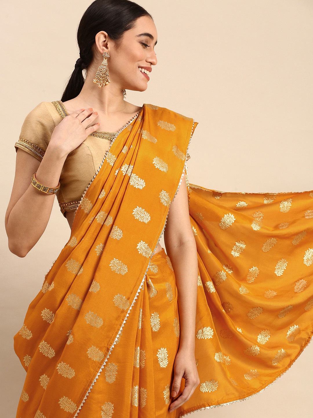 

MOHEY Ethnic Motifs Woven Design Art Silk Saree, Orange