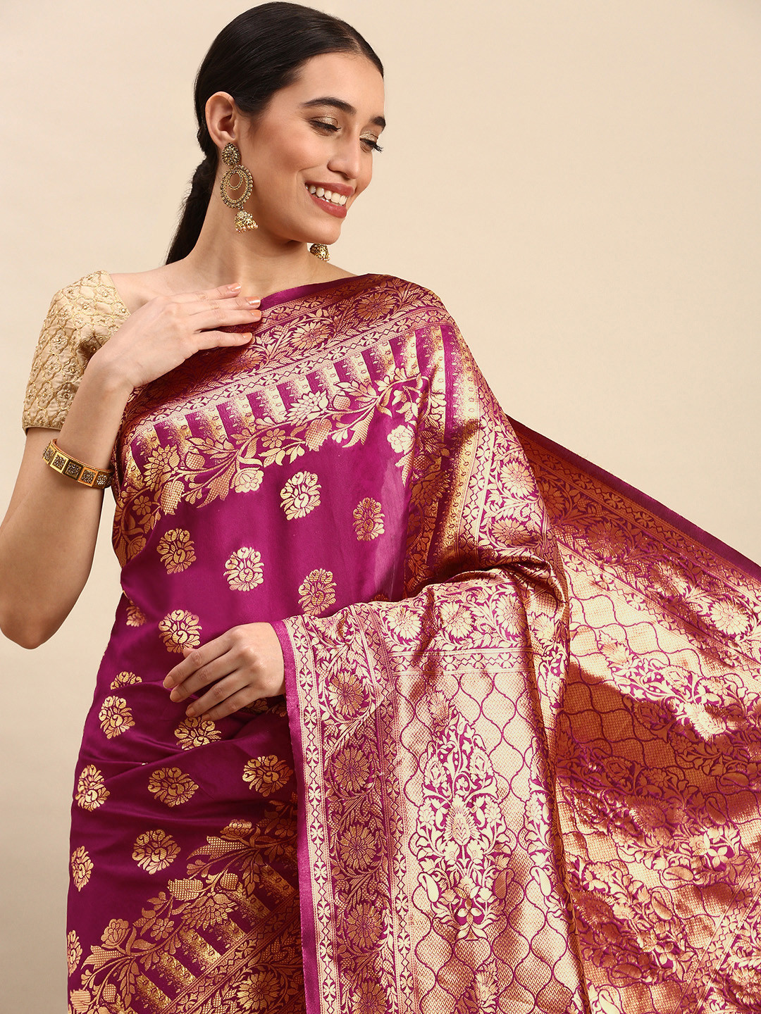 

MOHEY Ethnic Motifs Woven Design Art Silk Saree, Magenta