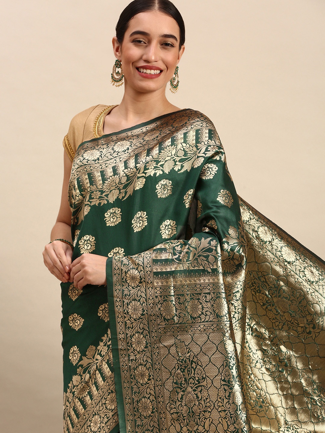 

MOHEY Ethnic Motifs Woven Design Art Silk Saree, Green