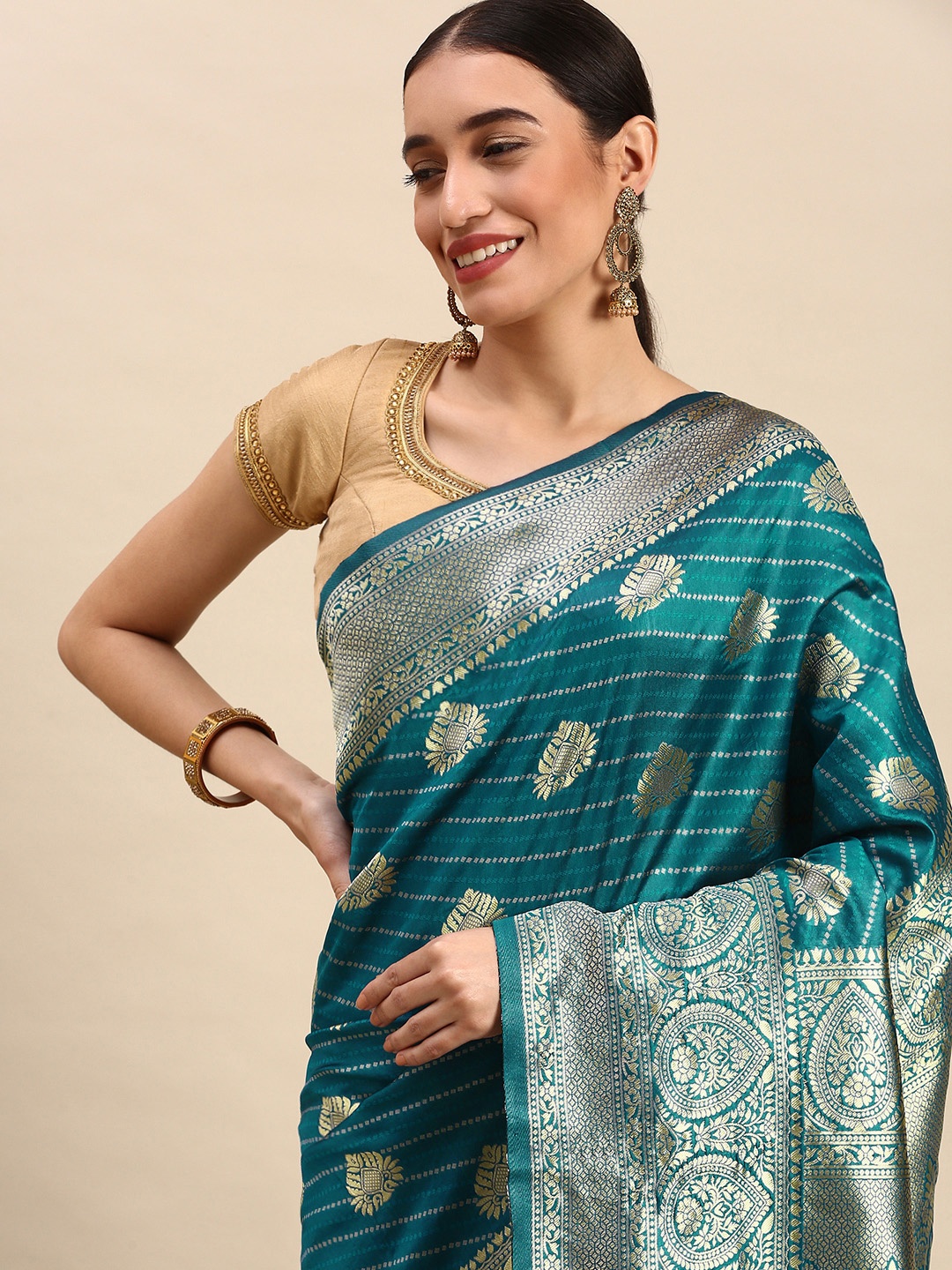 

MOHEY Ethnic Motifs Woven Design Art Silk Saree, Blue