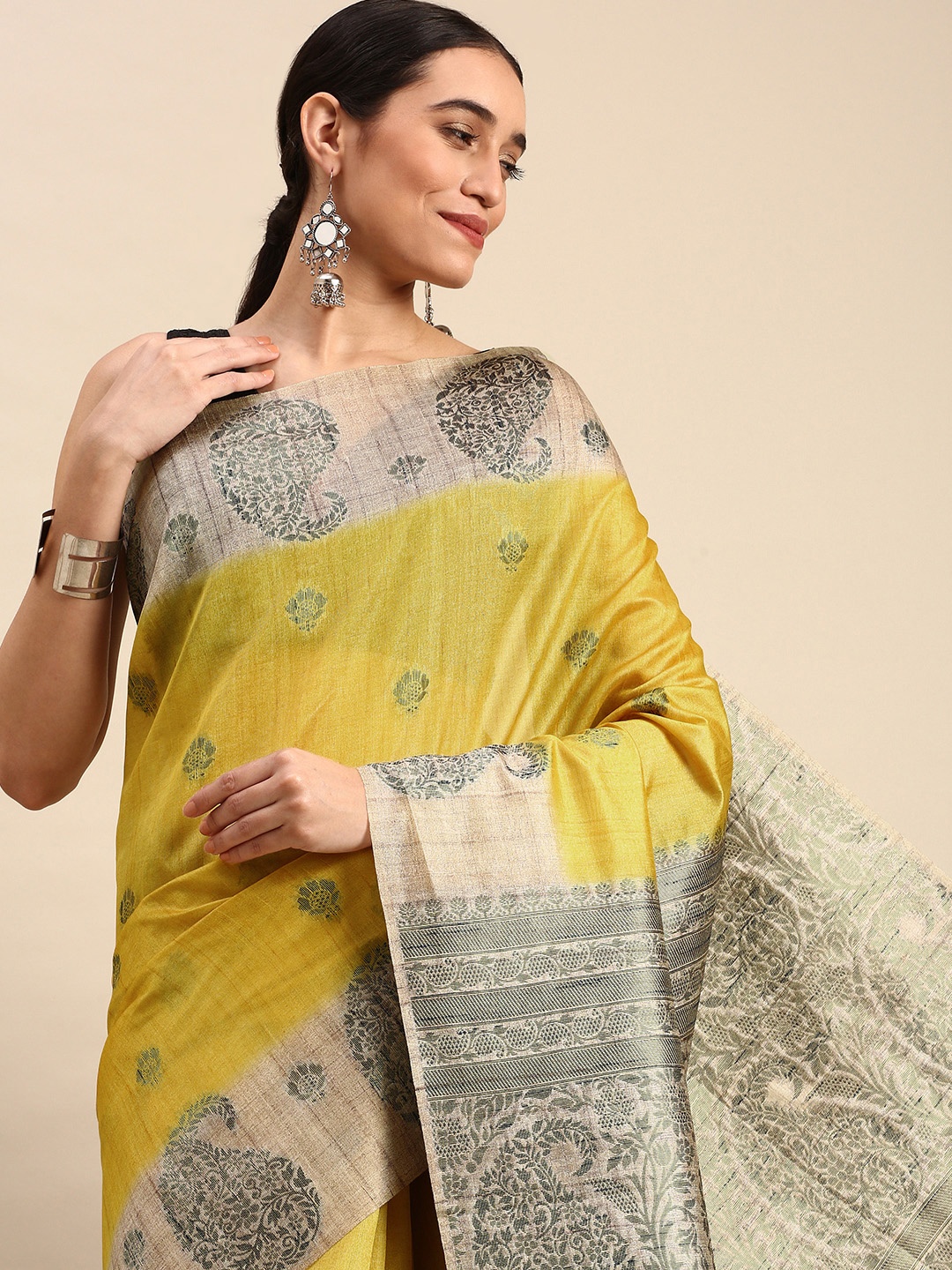 

MOHEY Ethnic Motifs Woven Design Art Silk Saree, Yellow