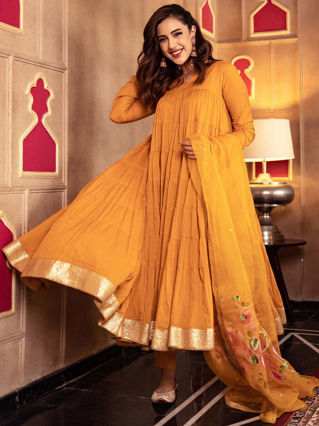 

AACHHO Rasikpriya Handpainted Pure Cotton Suit Set, Mustard