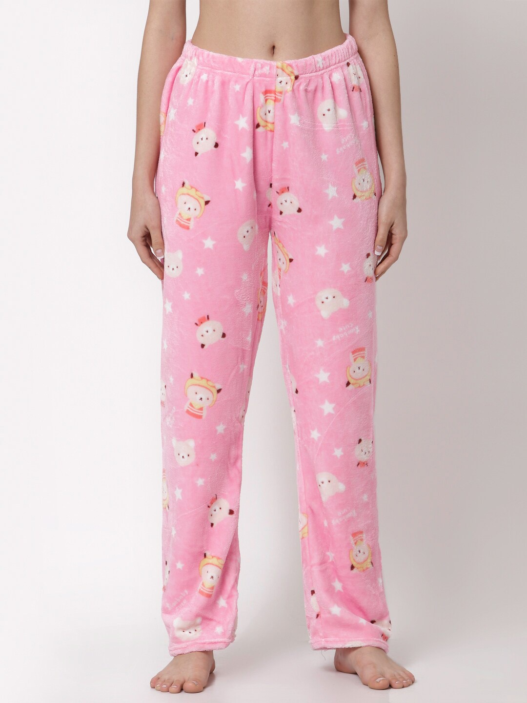 

KLOTTHE Women Pink Printed Woolen Straight Lounge Pants